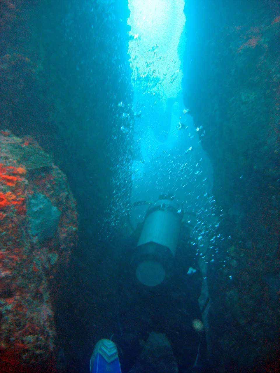 Diving between cliffs