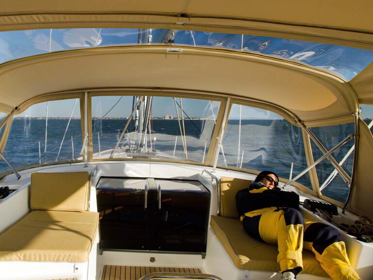 Carmen napping as we depart the USA