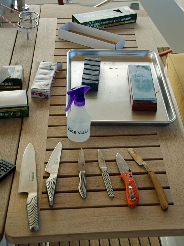 Preparing to sharpen knives