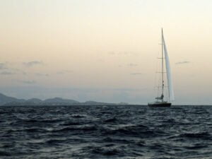 Ships passing at dusk