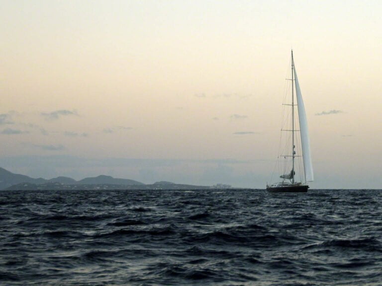 Ships passing at dusk