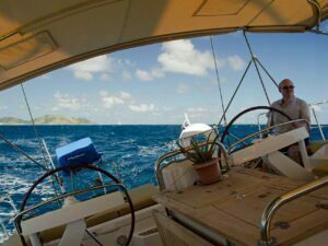 Wolfgang helming off St. Barths