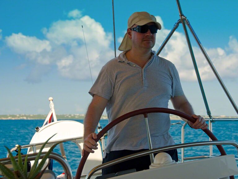 Wolfgang steering the boat