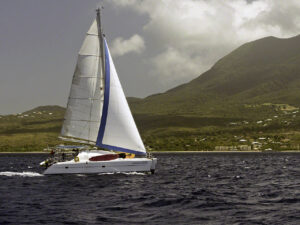 Hugging the Nevis coast