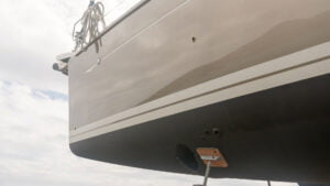 Freshly waxed topsides on Zanshin