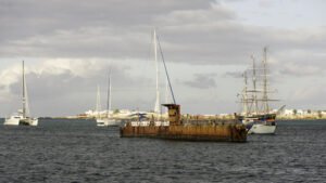 Sunken dry-dock in the anchorage