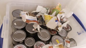 Somehow a mouse managed to get aboard and cause mischief for a day or so before going on. Here the paper around  my storage cans has been shredded.