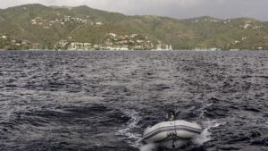 Nanny Cay getting smaller as I leave the marina bound for Norman Island