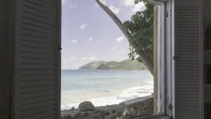 View through the flyscreen to beach