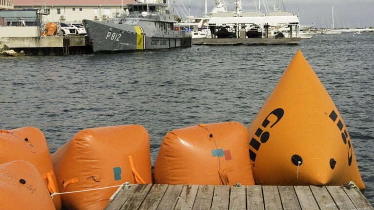The orange marker buoys ready for deployment at the Regatta