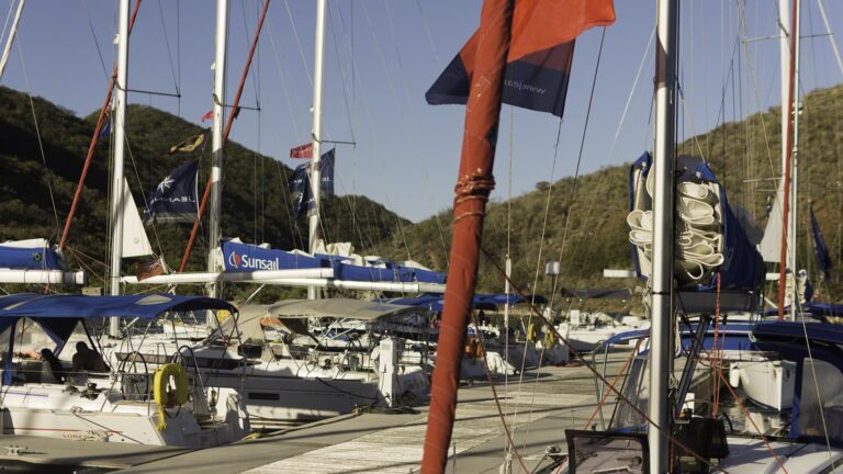 The group's yachts at the docks on Peter Island