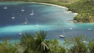 Zanshin anchored in Maho in the U.S. Virgin Islands