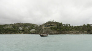 After a long passage from St. Barths, this is a welcome calm anchorage
