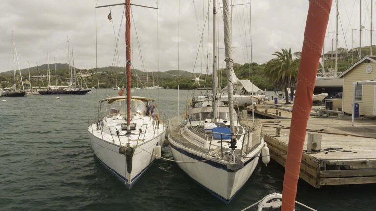 Racers and Cruisers lining up for fuel at the English Harbour fuel dock after Antigua Sailing Week