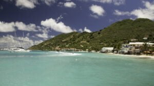 Grand Case beachfront with clear water and blue skies
