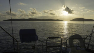 I'm about to set off on passage to St. Martin in the very calm morning hours just after the sun cleared Prickly Pear Island.