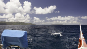 I'm only doing about 5 knots at the moment, but there's no waves, bright sunshine and the conditions are perfect