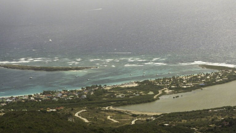 Viewed from Pic Paradis, Orient Bay looks quite pretty