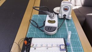 Using my nifty Hakko soldering iron, putting headers on components is simple and quick