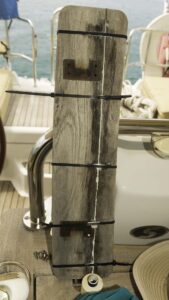 I managed to crack a teak ladder stair (by forgetting to raise the ladder while lifting the dive platform) and this is phase I of the repair job