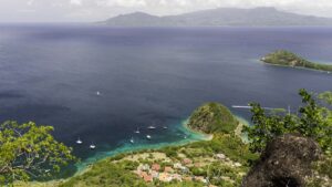 Seen from atop Le Chameau, the anchorage in Guadeloupe looks smaller than it really is