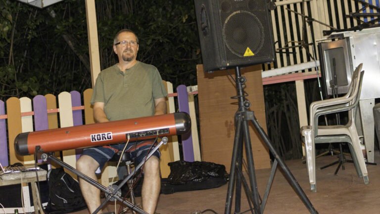 The Elmtones at The Elm in Cane Garden bay getting ready to start a set