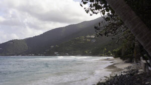 The beach comes and goes at Apple Bay, depending upon the waves and wind. At the moment there are just rocks below my Chateau Relaxeau room but it could come back within a day