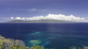 Bright colors and cloud-covered hills on  Basse Terre on Guadeloupe