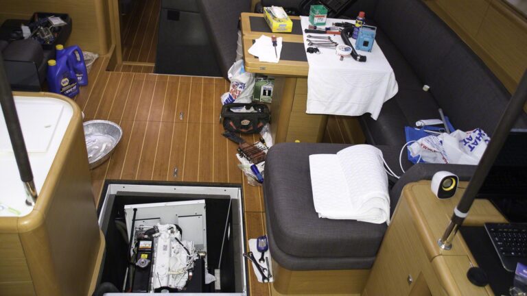 The generator is dripping diesel despite our best efforts while we struggle to effect repairs