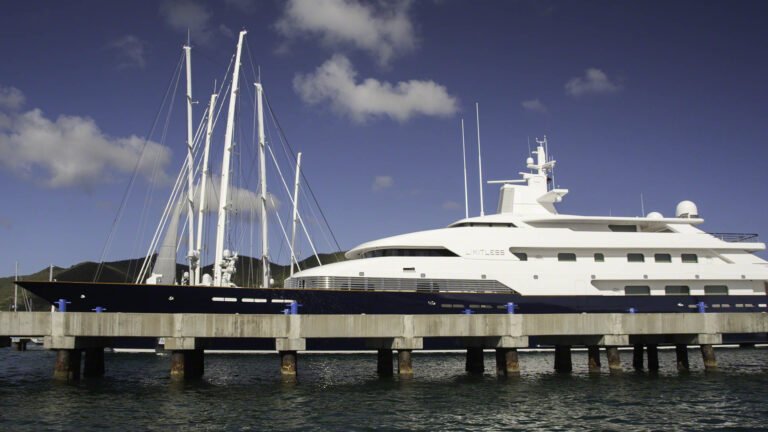 Limitless is the biggest boat in the lagoon, the owner had the bridge especially widened so he could fit in.