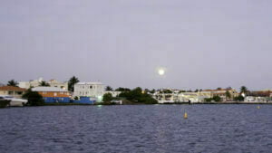 I was awake before dawn and managed to catch the moon setting in the lagoon