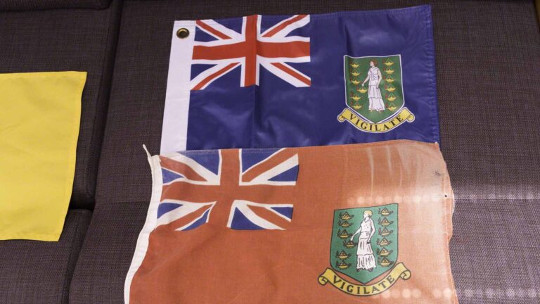I purchased a new BVI flag to replace the old one, which is looking a bit ratty, but I purchased a blue one which is only for vessels in government service - which I am most certainly not!