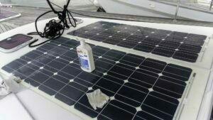 Solar panel cleaning in progress