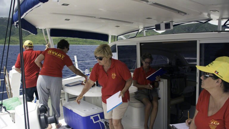 There is little shade on the deck during the starts, so whenever possible we ducked below to get out of the sun and wind
