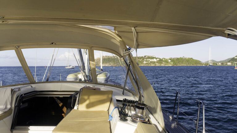 Departing Falmouth Harbour in Antigua in the morning hours and heading for the distant BVI