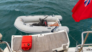 Getting the outboard on the dinghy