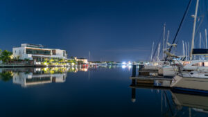 Night image of the Rodney Bay Marina