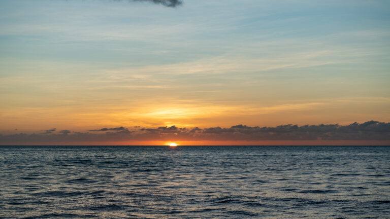 Sun setting at sea off the coast of Guadeloupe