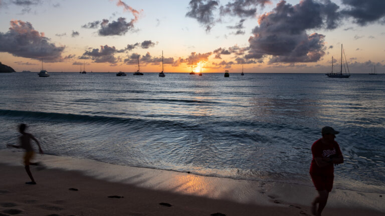 Golden sunset off Reduit Beach in St. Lucia