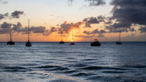 Golden sunset off Reduit Beach in St. Lucia