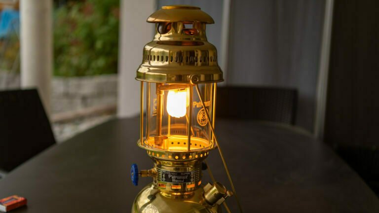 Petromax lantern glowing