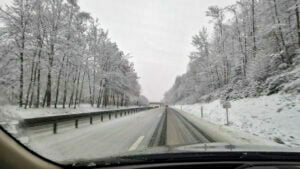 Driving in the snow in the Harz of Lower Saxony