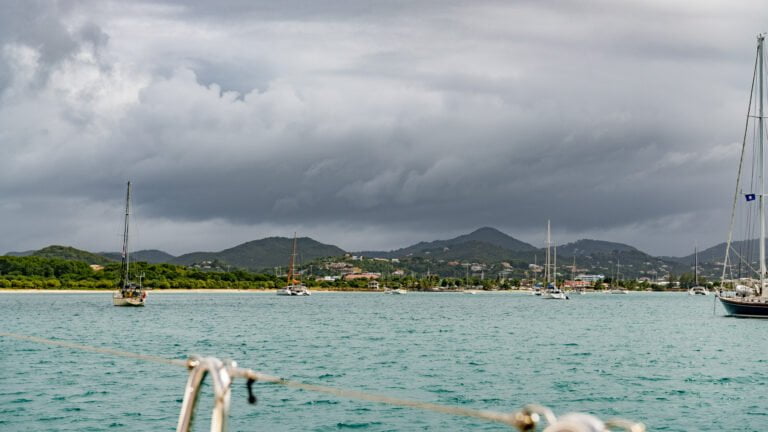 Dark rainclouds to windward