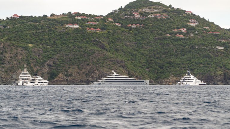 Megayachts lined up in St. Barths