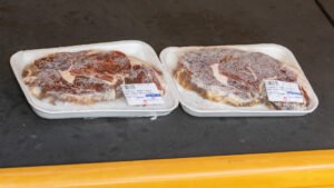 Ribeye steaks thawing, provisioning at Hope Estate