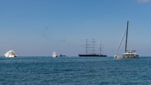 Simpson Bay anchorage on a hot and windless day