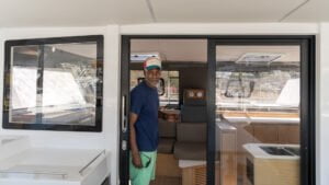 Committee catamaran delivery - Myron checking out the amenities