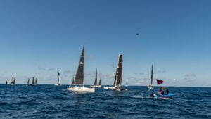 Behind the start and Antigua Sailing Week Day 1
