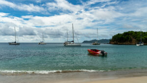 Anse la Roche anchorage view before discovering fortification ruins