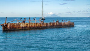 Rusty sunken dry-dock